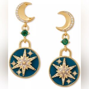 Kate Spade Gold-Tone Crystal Moon & Star Drop Earrings NWT